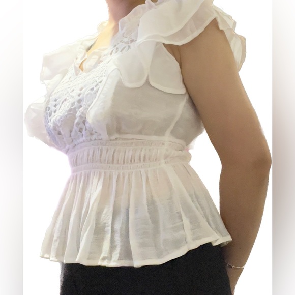 White Blouse with Lace Front and Square Neck - Picture 5 of 5